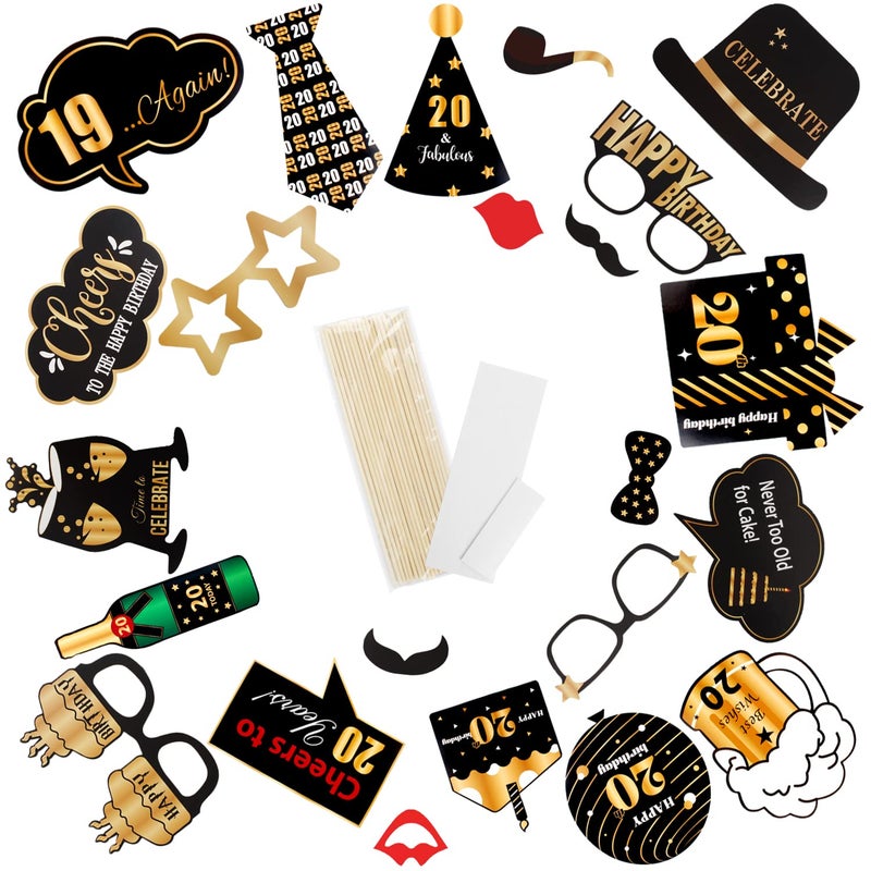 LINGTEER Happy 20th Birthday Party Photo Booth Props,Cheers to 20th Birthday Twenty Years Old Bday Party Centerpieces Props Decorations Sign. - Image 3